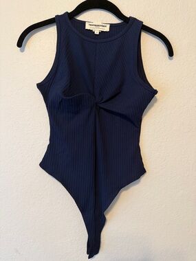 The Giving Movement Navy Ribbed Twist-Front Bodysuit